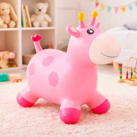 Skoczek dla dzieci do skakania z pompką gumowy różowa żyrafa