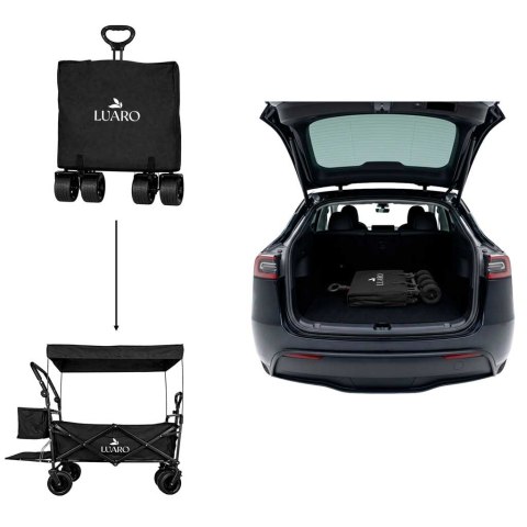 Wózek transportowy LUARO plażowy składany z daszkiem i siatką 120l czarny