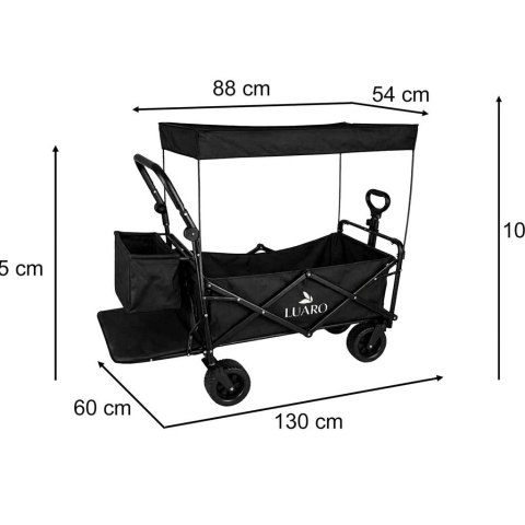 Wózek transportowy LUARO plażowy składany z daszkiem i siatką 120l czarny