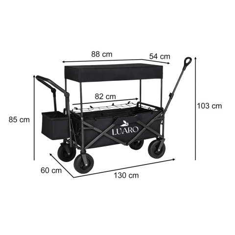 Wózek transportowy LUARO plażowy składany z daszkiem i siatką 120l czarny