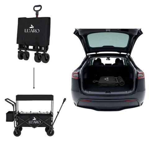 Wózek transportowy LUARO plażowy składany z daszkiem i siatką 120l czarny