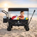 Wózek transportowy LUARO plażowy składany z daszkiem i siatką 120l czarny