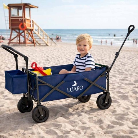 Wózek transportowy LUARO plażowy składany z daszkiem i siatką 120l granatowy
