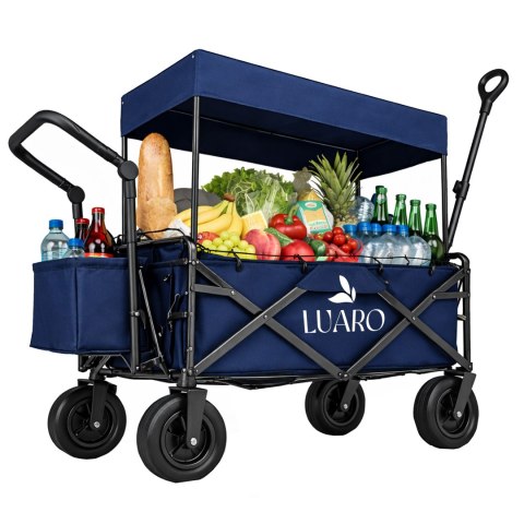 Wózek transportowy LUARO plażowy składany z daszkiem i siatką 120l granatowy
