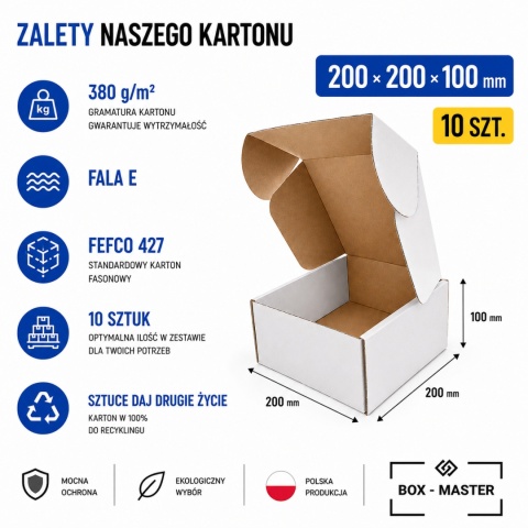 10 szt. Pudełko fasonowe karton wykrojnikowy biały 200x200x100mm (wymiary wewn.)