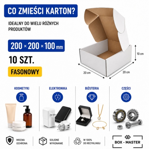 10 szt. Pudełko fasonowe karton wykrojnikowy biały 200x200x100mm (wymiary wewn.)