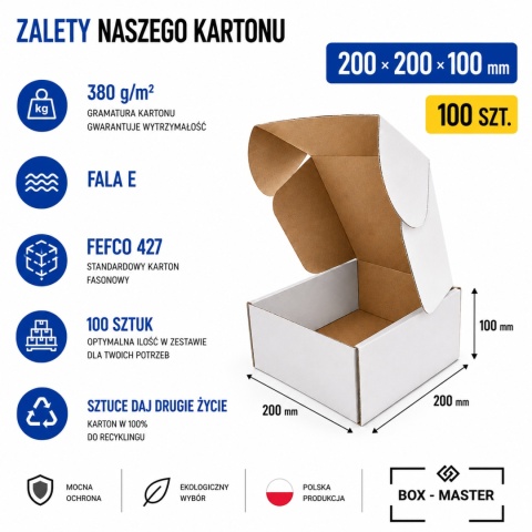 100 szt. Pudełko fasonowe karton wykrojnikowy 200x200x100mm (wymiary wewnętrzne)
