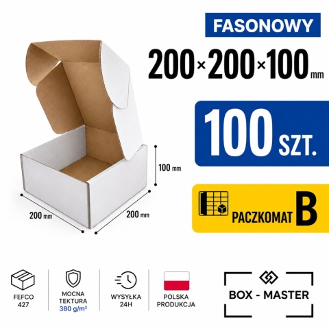 100 szt. Pudełko fasonowe karton wykrojnikowy 200x200x100mm (wymiary wewnętrzne)
