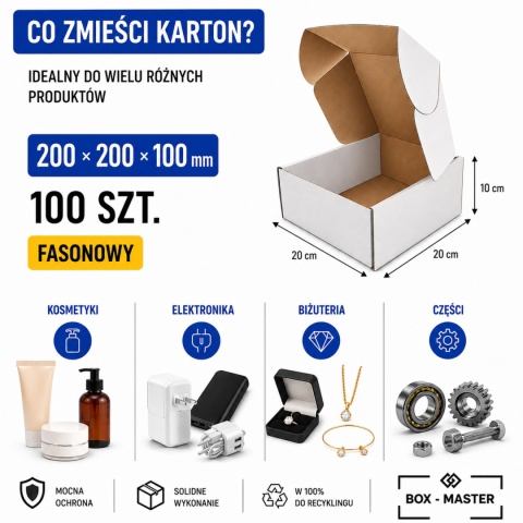 100 szt. Pudełko fasonowe karton wykrojnikowy 200x200x100mm (wymiary wewnętrzne)