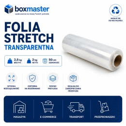 FOLIA STRETCH 2,5kg brutto/2kg netto 50 cm TRANSPARENT BEZBARWNA
