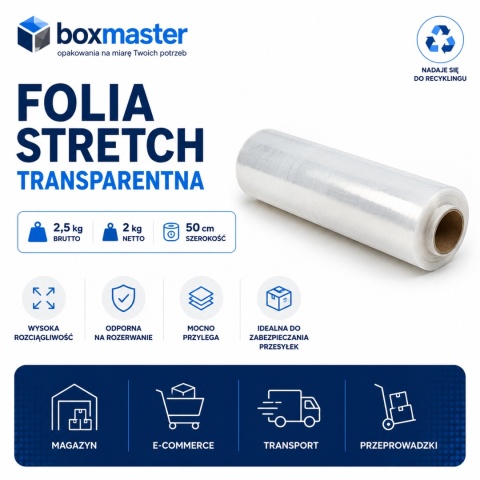 FOLIA STRETCH 2,5kg brutto/2kg netto 50 cm TRANSPARENT BEZBARWNA