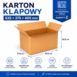 Karton klapowy pudło 635x375x405mm Paczkomat InPost gab.C 480g/m2 3W 1 szt.