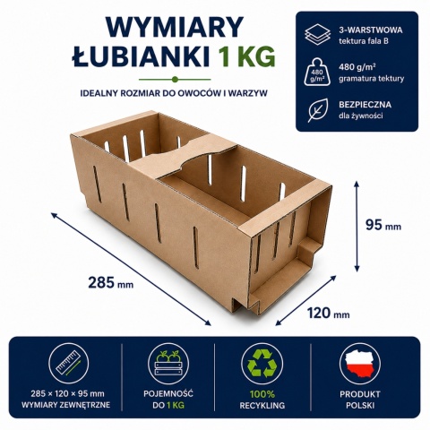 Karton łubianka kobiałka tekturowa na owoce 1kg (285x120x95 zewn.) 1 szt.