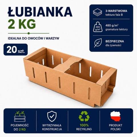 Karton łubianka kobiałka tekturowa na owoce 2kg (390x135x110 zewn.) 20 szt.