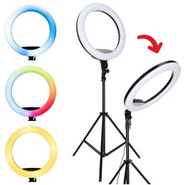 Lampa pierścieniowa LED RGB ring do selfie filmów ze statywem i pilotem 45cm