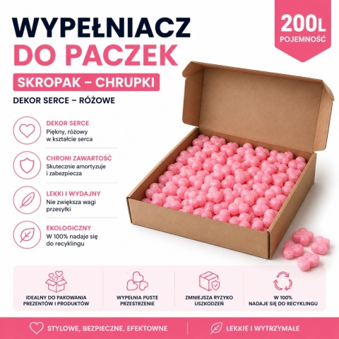 WYPEŁNIACZ DO PACZEK SKROPAK CHRUPKI 200L DEKOR SERCE RÓŻOWE