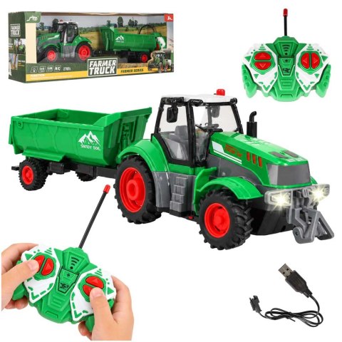 Traktor zdalnie sterowany ciągnik z przyczepą wywrotką 1:24 światła USB